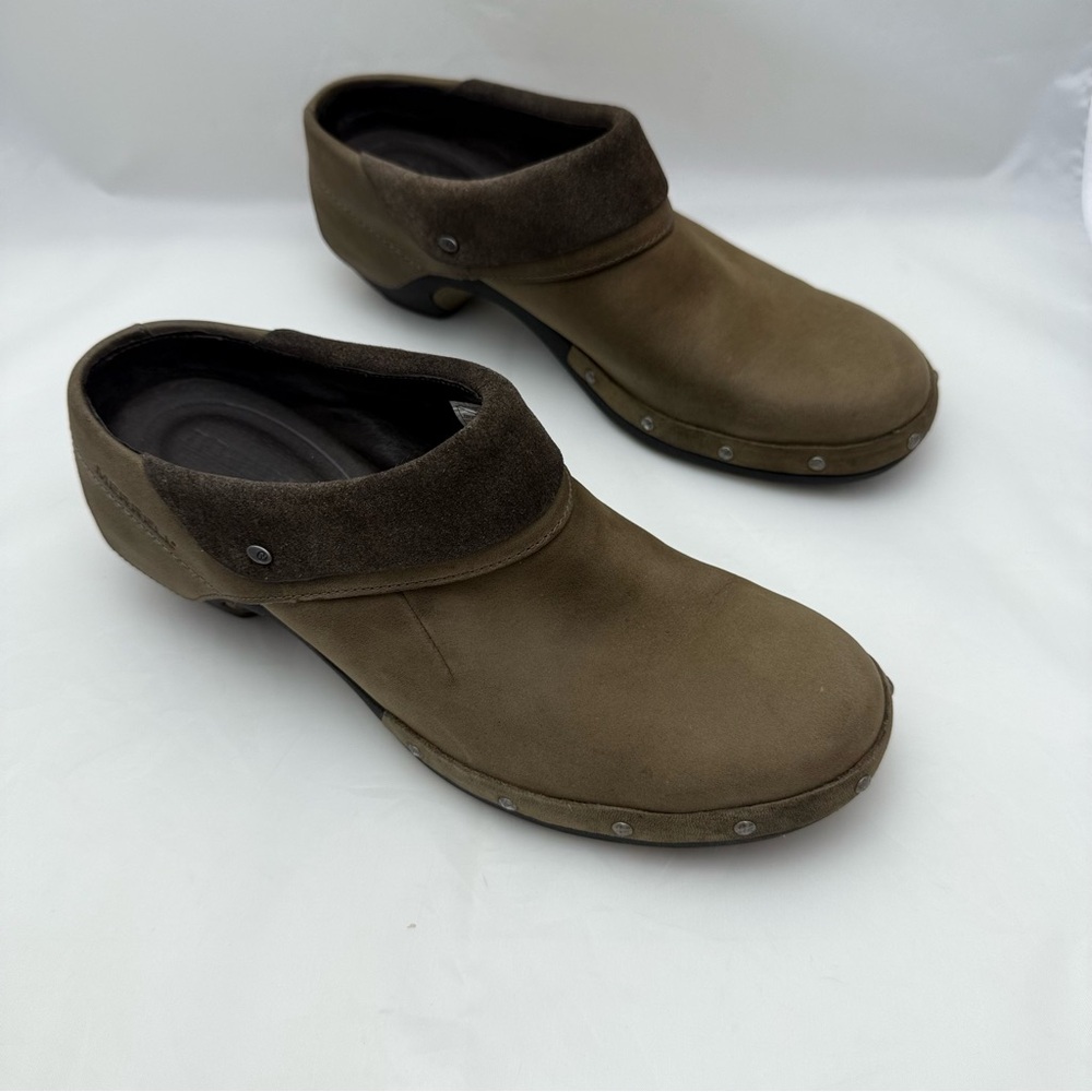 Merrell Olive Suede Slip-On Clog with Stud Trim